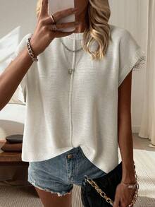 2025 Autumn/Winter New Women White Loose Cropped Knit Vest - Casual Street Style Sleeveless Round Neck Elegant Blouse, Suitable For Christmas & New Year - Rice - View 5