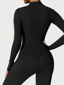 YEOREO Winter Skiwear  Fall Clothes For Women Fleece Long Sleeve Zipper Jumpsuit Zip Up Romper Bottom Pants Bodysuit Bodycon Sexy One Piece Fabric Spandex Tops Stretchy Flexible Bodysuit - 黑色 - 查看 9