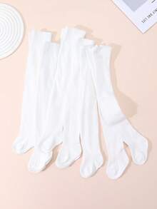 6 Pairs Girls' Solid Color Leggings, Versatile All-Match Tights Suitable For Children Aged 0-12 For Everyday Wear - White - View 7