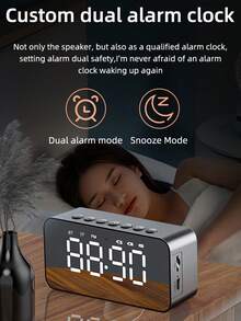 Espejo LED de escritorio, reloj despertador digital, altavoz inalámbrico Bluetooth, altavoz estéreo para teléfono, decoración del hogar