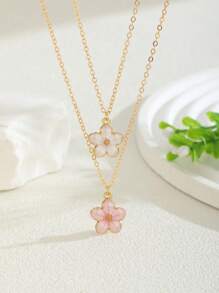2colors Exquisite Fashion Five-Petal Flower Charm Girls Summer Clavicle Necklace For Kids Sweet Cute Street Accessory Gift For Daily Life