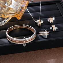 4 件套时尚奢华铜锆石女士手链、项链、耳环首饰套装 - 4件套 - 查看 11