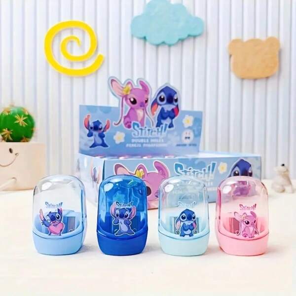 Disney 1pc Disney Stitch Pencil Sharpener - Cute Character Design, Durable Plastic Material, 3 Colors Available (Blue/Pink/Transparent) - Back To School, Office, Disney Fan Birthday Gift (Random Style)