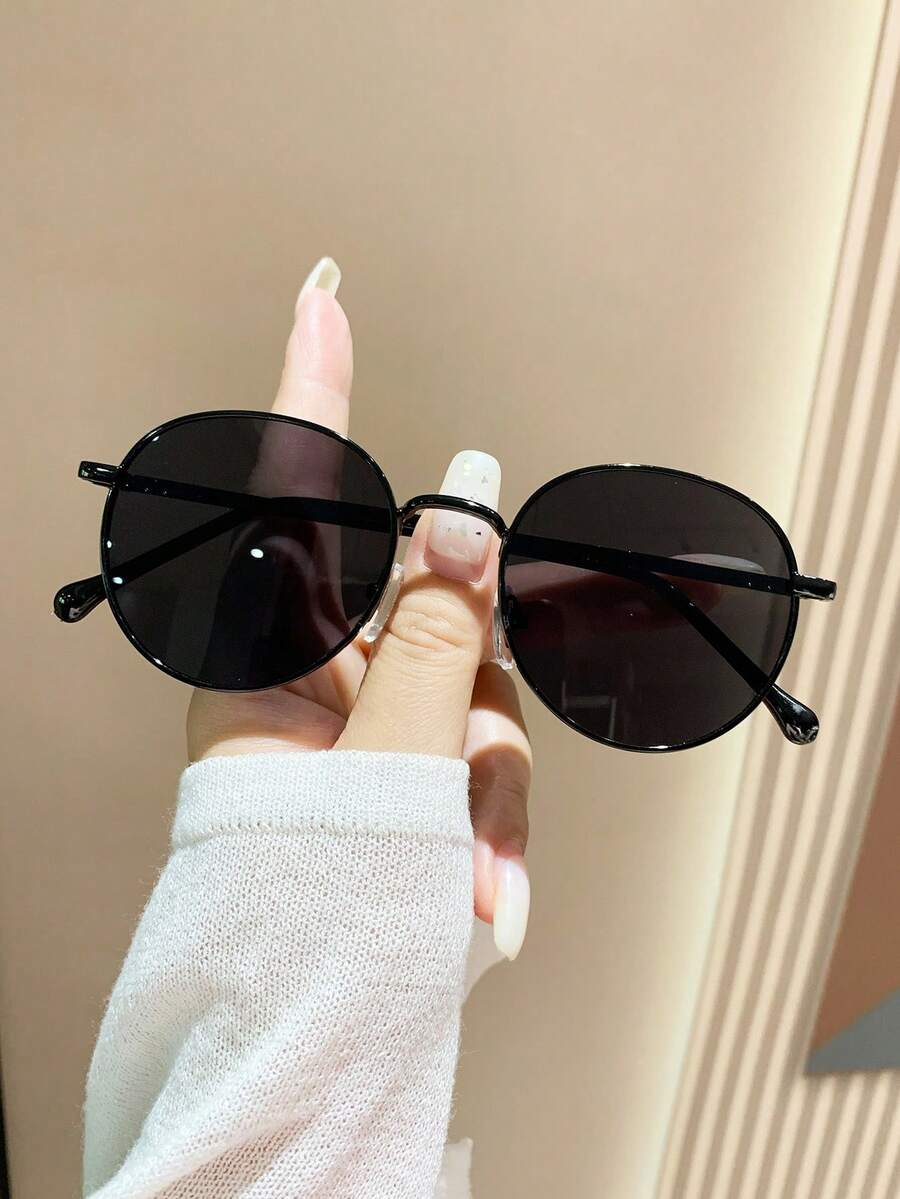 1 Pair Unisex Retro Round Frame Fashion Flattering Sunglasses, Suitable For Summer Accessories, Vacation, Electronic Music Festival, Street Style, Sports Style, Fishing, Travel, UV Protection, Family Outings, Hiking, Golf, Holiday Outfits, Driving, Outdoor Activities, Elegant Attire, Beach, Party, Vacation Atmosphere, Sports, Street Style Accessories, Holidays, Outdoor Activities, Sun Protection - Đen Xám-1 - Xem 1