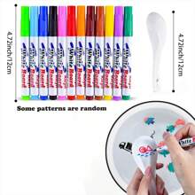 8/12/24 支带勺子的神奇水彩笔、带浮动墨水的神奇水彩笔、12 色创客笔涂鸦工具、浮动记号笔、可擦可洗 DIY 想象、绘画用彩色铅笔、学校用品、返校、圣诞节、万圣节（部分颜色随机）