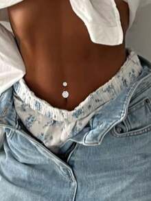 1 件 S925 纯银双珍珠全钻时尚高端肚脐耳钉，适合女性日常佩戴和珠宝搭配 - 單隻肚臍釘 - 查看 2