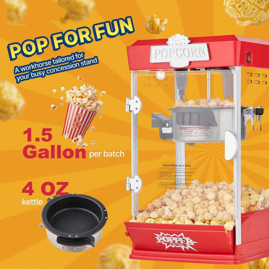 Tabletop Popcorn Maker, 480W, 113g, Red - View 1