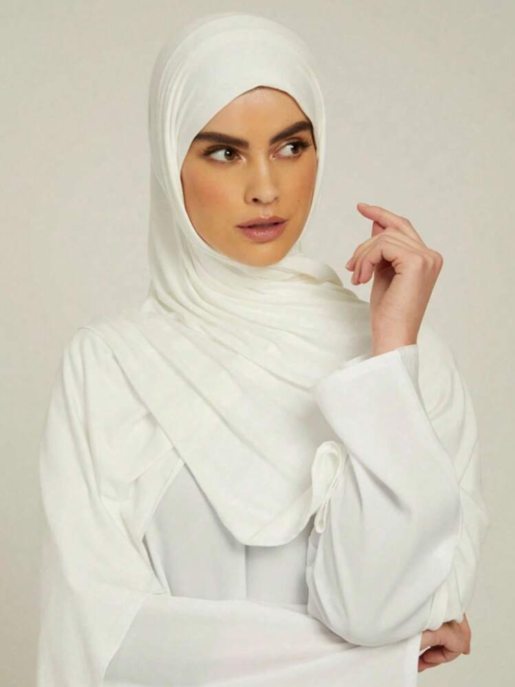 1pc Plus Size Knitted Shawl Scarf, Soft Casual Solid Color Women's Scarf, Suitable For Pairing With Dresses - White - View 5