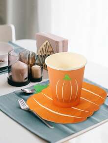 10/20 件万圣节南瓜纸盘和杯子餐具，南瓜盘杯餐巾适用于万圣节派对感恩节和家庭聚会 - 橘色 - 查看 5