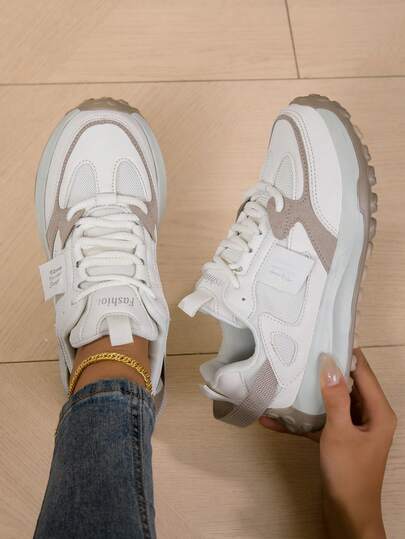 Women's Low-Top Lace-Up Casual Sneakers - Fashionable Solid Color - Comfortable & Breathable - Suitable For Daily Wear