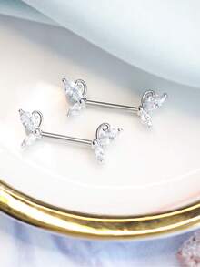 1pc Fashionable Minimalist Butterfly Shaped Nipple Ring With Zirconia Stones, Multi-Color Sexy Body Piercing Jewelry For Women