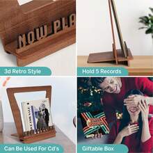1pc 3D Retro Wooden Record Stand, Wooden Record Rack, Creative Gift, Record Player Accessory, Album & Record Display Shelf