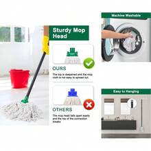 Mop For Floor Cleaning, 2 Pcs Cotton String Wet Mops Replacement Head Compatible With Microfiber Cloth Mop Refill & 0. 8" Diameter Mops Handle, Green(1 Handle & 2 Heads) - 綠色 - 查看 1