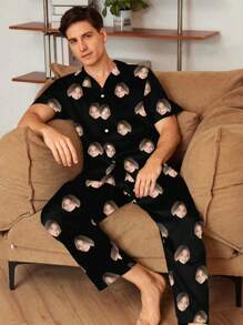 Personalized Custom Men/Women Portrait, Family Members, Pets, Cartoon, Holiday Themed Interesting Cardigan Pajama Set, Holiday Gift - Multicolor - View 4