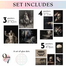 Dark Academia Wall Art Prints - Gothic Bedroom Decor, Vintage Goth Posters For Room Aesthetic, Halloween Witchy Prints Moody Goth Room Decor Emo Home Decorations (Unframed)Halloween - 幻想奇想 - 查看 8