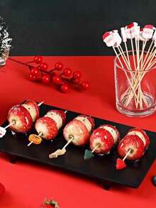 A Pack Of 100 (13cm/5.12 Inches) Showcasing Charming And Quirky Santa Claus Disposable Fruit Stick Decorations, Perfect For Use In Restaurants, Bars, Parties, Desserts, Cakes, Cocktails, And Fruit Displays. - Multicolor - View 5