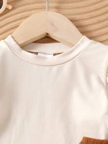 2 件套幼儿女童可爱时尚长袖上衣 + 围兜连衣裙套装，轻便，适合春秋季 - 杏色 - 查看 6