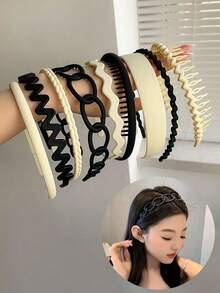 9pcs/Set Ladies' Matte Beige Plastic Headbands,Hairband,Hair Hoop,Hair Accessories - Beige - View 8