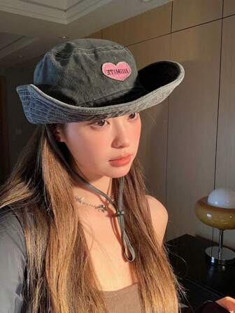 1 pieza Gorra casual de senderismo con aplicación de letra y corazón