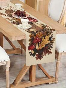 1 件秋季温暖刺猬蘑菇桌旗 - 线条面料，质朴自然风格的家居装饰，带有秋叶设计，非常适合餐桌、咖啡桌和电视柜，增强自然氛围，桌面装饰（13x35.4/47.2/63/72/78.7 英寸） - 彩色 - 查看 2