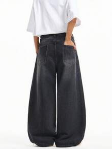 1 pezzo Pantaloni di jeans casual comodi e rilassati con gamba dritta, vestibilità ampia, effetto consumato e decorazioni in strass, stile urban americano per uomo (senza cintura e accessori) - nero - Visualizzare 8