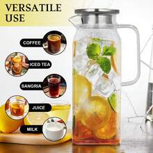2L Glass Pitcher, Square Glass Carafe With Stainless Steel Lid, 68 Oz Carafe For Water, Juice, Iced Tea, Coffee - Clear - View 4
