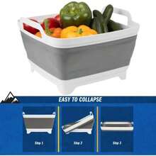 Collapsible Wash Basin - 9L Portable Sink With Drain - Plastic Tub Dish Pan For Camping, Handwashing Laundry, Or Dishes Outdoors Gray