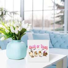 Plaque décorative et panneaux "Chick or Treat" Halloween, Halloween drôle, décoration de bureau mignonne, Trick or Treat, cadeau d'Halloween pour femmes, poussin fantôme mignon, décoration de bureau, décoration de maison, décoration de chambre, décoration murale de salle de bain, décoration murale de salon, décoration de chambre esthétique