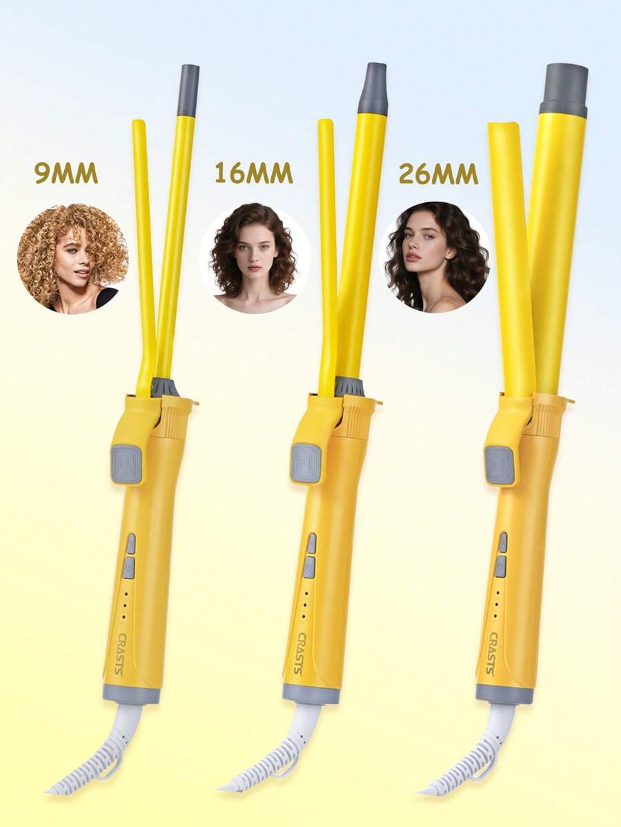 CRASTS 9mm/16mm/26mm 多直径卷发器，3 种加热设置，快速加热，大波浪羊毛卷发造型器，适合家庭使用，很棒的礼物