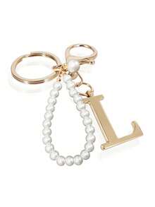 Premium Elegant Gold Pearl Letter Keychain, A-Z Alphabet 3D Pendant, Glamorous Pearl Chain With Rhinestones (Can Be Disassembled According To Personal Preference), Fashionable Alloy Keychain Ring, Earphone Pendant, Backpack Hanging Ornament, Car Keychain - Multicolor - View 25