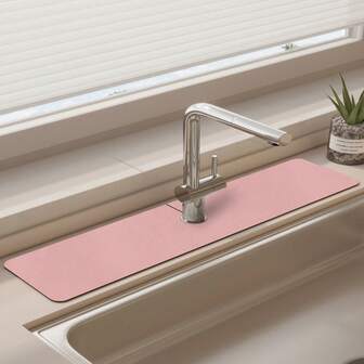 1pc Modern Minimalist Style, Pink, Silica Gel & Rubber Anti-Slip Faucet Drip Mat, Fits Various Faucets, Suitable For Bathroom & Kitchen,Non-Slip Kitchen Mats For Sink Side, Natural And Hygienic Kitchen Essential For Home And Kitchen Room Decor, Part Of Your Cozy Fall& Winter Styles And Christmas Decorations