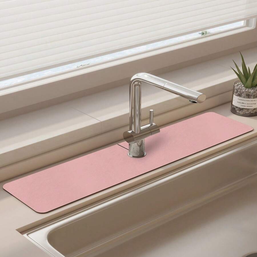 1pc Modern Minimalist Style, Pink, Silica Gel & Rubber Anti-Slip Faucet Drip Mat, Fits Various Faucets, Suitable For Bathroom & Kitchen,Non-Slip Kitchen Mats For Sink Side, Natural And Hygienic Kitchen Essential For Home And Kitchen Room Decor, Part Of Your Cozy Fall& Winter Styles And Christmas Decorations - Pink - View 1