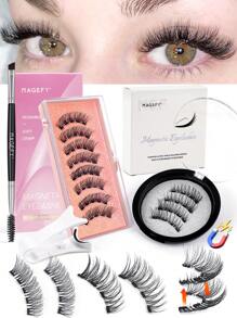 MAGEFY 3/2对卡通磁性假睫毛套装，自然妆效，可重复使用，包含专业睫毛夹和眉胶，无需胶水，易于佩戴和卸除，全天舒适，粉色包装 - 眼尾拉長款 - 查看 3