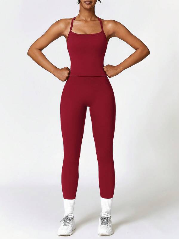 Dames tweedelig herfst/winter outdoor vrijetijdspak hardlopen yoga fitness oefening effen kleur halter vest en slank broekpak
