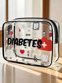 新款糖尿病收纳包 - 迷你化妆包、透明洗漱包、医疗包、旅行必备品、拉链便携式旅行洗漱包、沙滩透明PVC洗漱包、防水收纳包、透明收纳包、带线缆和USB接口的收纳包，可存放药品、医疗用品等。