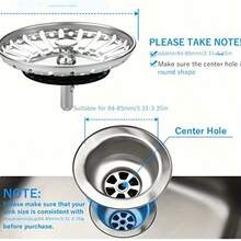 1pc Upgraded Kitchen Sink Strainer, Stainless Steel Sink Drain Filter Replacement, For Food/Hair Catcher - Fits UK Sink Hole Diameter (84mm)