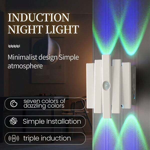 Ultra-Strong Magnetic Wall-Mounted LED Induction Night Light - 7-Color Auto-Switching & 3-Stage Dimming, Long-Lasting Battery And Motion Sensor, Bedside/Corridor/Study Lighting, Illuminate Dark Spaces Effortlessly