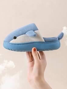 1 par de cómodas y suaves zapatillas de interior para niños con diseño de ballena, ideales para el invierno