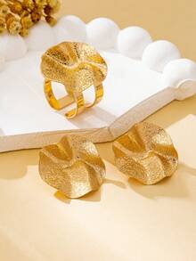 Women's Jewelry Set, Matte Finish Ring + Earrings - Ring + Earring Set Frosted - View 6