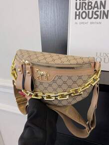 New Fashion Casual Women's Bag, Acrylic Chain Connected Waist Bag, Retro Versatile Crocodile Pattern Chest Bag, Christmas Gift, Christmas Red - Khaki - View 4