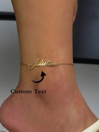 Tobillera personalizada con nombre, cadena de pierna de acero inoxidable color plata, tobillera de mujer, joyería de moda para el pie