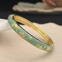 1 pieza Brazalete de estilo bohemio dorado con esmalte floral, adecuado para mujeres y niñas (Debido al esmalte, el color puede variar ligeramente bajo diferentes iluminaciones)