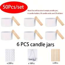 50pcs Set Rose Golden Metal Candle Jars, 4oz Candle Jars With Wood Grain Lids - Portable Empty Containers For DIY Candle Making And Storage, Ideal Gifts For Easter, Thanksgiving, Christmas, Includes 6 Empty Candle Jars, 6 Candle Holders, 18 Candle Wicks And 20 Sticker