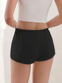 Women's Summer Drawstring Shorts Solid Color Low Waist Casual Breathable Short Pants - màu đen - Xem 7