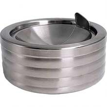 Cenicero clásico de metal plateado ranurado con tapa para cigarrillos, ceniceros a prueba de viento para exteriores, puede patio, exterior, decorativo, para interiores y exteriores - Plata acanalada - Ver 1