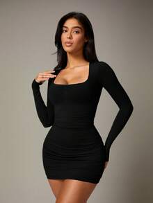 Vestă sport cu mânecă lungă, croială Slim Fit, cu guler pătrat, culoare solidă, pentru femei, toamnă și iarnă