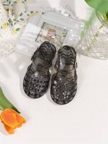 Fashionable Shiny Crystal Jelly Shoes, Black Jelly Shoes For Girls, Summer Water Shoes, Beach Sandals, Flat Shoes