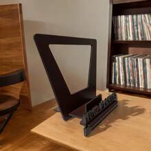 1pc 3D Retro Wooden Record Stand, Wooden Record Rack, Creative Gift, Record Player Accessory, Album & Record Display Shelf