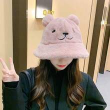 秋冬泰迪熊耳朵毛绒渔夫帽软妹甜美可爱学生百搭厚款保暖渔夫帽