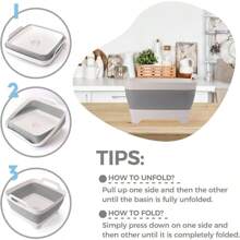 Collapsible Dish Basin 2.4 Gal9L, Foldable Wash Basin With Drain Plug, Portable Dish Tub Space Saving Multiuse Sink Tub For Bottles, Fruit, Vegetable, Kitchen, Laundry, Picnic, Camping Gray